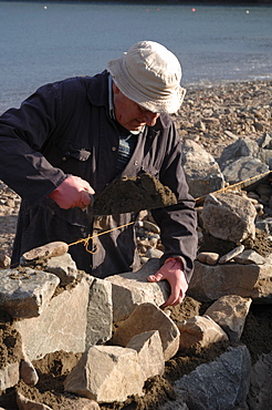 Sea wall construction, Dale, Pembrokeshire, Wales, UK, Europe