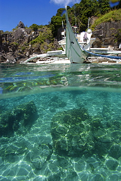 Banka and sandy seafloor, Apo Island Marine Reserve, Philippines, Southeast Asia, Asia