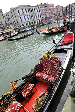 Gondola detail in Grand Canal, Venice, UNESCO World Heritage Site, Veneto, Italy, Europe