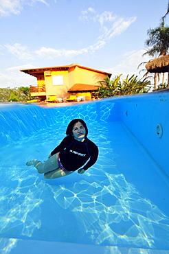 Underwater model in swimming pool, Bonito, Mato Grosso do Sul, Brazil, South America