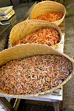 Shrimps for sale in baskets, Sao Luis, Maranhao, Brazil, South America