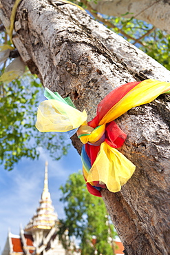 Prayer ribbon, Karon Beach, Buddhist Temple, Phuket Island, Phuket, Thailand, Southeast Asia, Asia