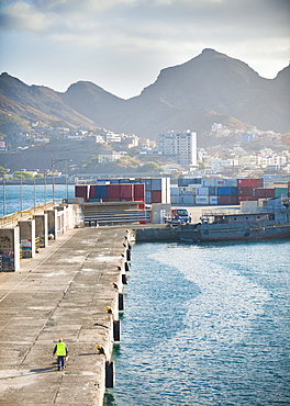 04/04/2009, Early morning, Mindelo Harbour, Docking, Wharf, Dock yard, workers. Mindelo, Mindelo Harbour, Sao Vicente Island. Cape Verde Islands