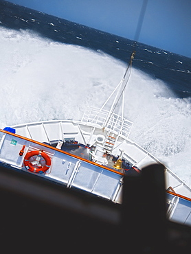 07/04/2009. Major sea swells and storms cause 4 -5 meter waves on board the Clipper Adventurer. Port hole room view. La Orotava, North Atlantic Ocean, Tenerife Island. Canary Islands