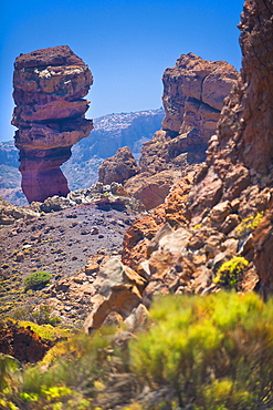 08/04/2009. Spain, España, Canary Islands, Canarias, Tenerife, Los Roques de Garcia and Mount Teide. Volcanic landscape and rock formation with people. . Santa Cruz, Teide National Park, Tenerife Island. Canary Islands