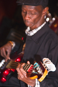 01/04/2009 Dakar, Senegal. Just 4 U, Famous blues and jazz club. African music, electric guitar, percusion, drums. Dakar , City  Center, Cape Verde Peninsula. Senegal