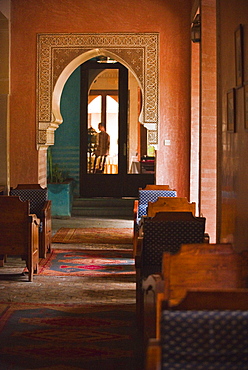 10/04/2009. Moroco, Agadir, Taroudant, Palace Salam. Door way to court yard and gardens in the Palace Salam, interior. Taroudant, City Center, Agadir. Morocco