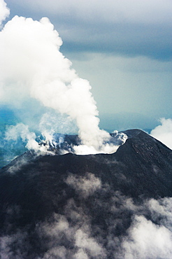 2008: Helicopter view of Smoking Volcano, Active Volcano. Valley Of Uzon, Valley of Geysers, Petroavlovsk, Russia, Asia