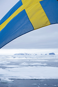 Sweedish Flag. Longyearbyen, Moffen Islands, South ice sheets, Svalbard, Norway