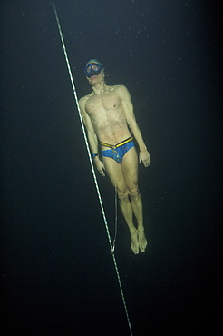 Stig Severinsen doing constant weight with no fins at the Oslo Ice Challenge 2009. Oslo, Norway