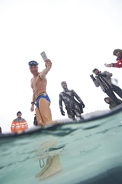 Stig Severinsen doing constant weight with no fins at the Oslo Ice Challenge 2009. Oslo, Norway