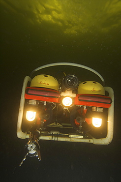 ROV or robotic operated vehicle used for inspection or repairs underwater. The offshore business use them for all type of applications. They can go to great depths, where divers can't reach