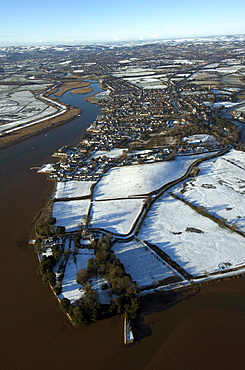 Snow view of Topsham on the River Exe. Devon, UK