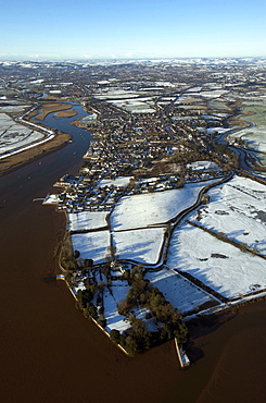 Snow view of Topsham on the River Exe. Devon, UK