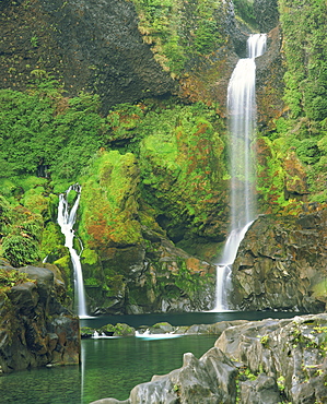 Landscape of the Huilo Huilo Falls in the Lake District of Chile, South America