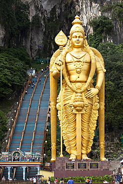 Entrance and statue of Lord Murugan, a Hindu God, Batu Caves, near Kuala Lumpur, Malaysia, Southeast Asia, Asia