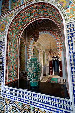 Richly decorated interior of the Hotel Continental, Tangier, Morocco, North Africa, Africa