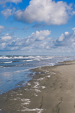 Sandy beach, blue sky and clouds, Schiermonnikoog, West Frisian Islands, Friesland, The Netherlands (Holland), Europe