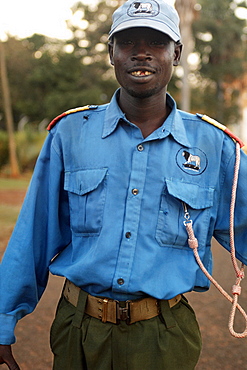 Security Guard patroling at sunset, Jinja. Uganda. Jinja, Uganda, East Africa