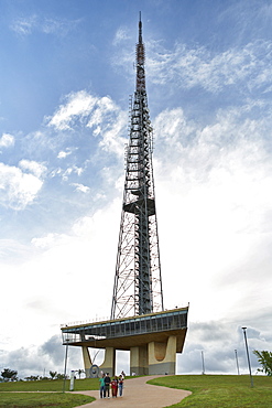 The TV tower, the fourth tallest structure in Brazil, towers above the monumental axis, Brasilia, Brazil, South America