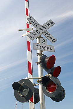 Rail crossing in the 'up' position, Alaska Railroad, Anchorage. Anchorage, Alsaka, USA