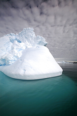 Iceberg detail in and around the Antarctic Peninsula during the summer months. More icebergs are being created as global warming is causing the breakup of major ice sheets.