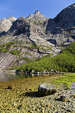 A view of Nordfjord, an arm of the larger Melfjord - situated just above the Arctic Circle - in northern Norway, Barents Sea.