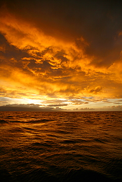 Sunset across the AuAu Channel between Maui and Lanai, looking west with Lanai in the background. Maui, Hawaii, USA.