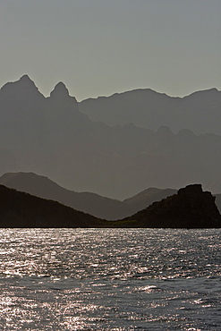 Las Gigantas mountain range from the Gulf of California (Sea of Cortez) just outside of Loreto, Baja California Sur, Mexico. 