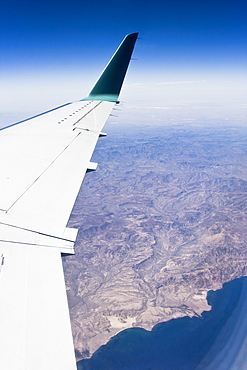 Aerial view of the Gulf of California (Sea of Cortez) and the eastern side of the Baja California Peninsula, Baja California, Mexico taken from a commercial flight.