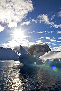 Iceberg detail in and around the Antarctic Peninsula during the summer months. More icebergs are being created as global warming is causing the breakup of major ice shelves and glaciers.