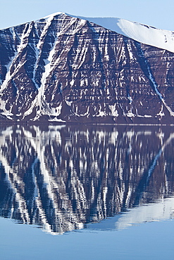 Approaching Monaco Glacier, in Liefdefjord near the northwest corner of Spitsbergen in the Svalbard Archipelago of Norway. 