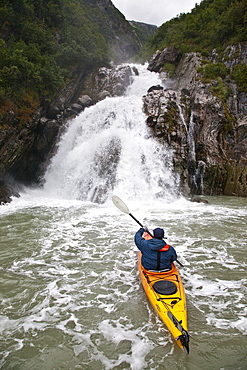 Staff from the Lindblad Expeditions ship National Geographic Sea Bird kayaking in Southeast Alaska, USA.