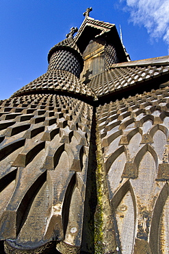 Views from a classic stave church preserved in the city of Oslo, Norway