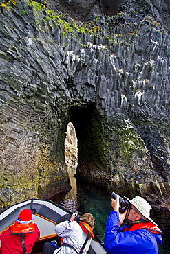 Zodiac cruising among columnar basalt in Hvalvï¿½Ã¯ï¿½Â¿ï¿½Â½ï¿½Ã‚ï¿½Â¡k Bay on the northern coast of Iceland