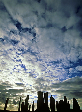 Standing stones, Callanish at dusk with alto-cumulus, Isle of Lewis, Scotland